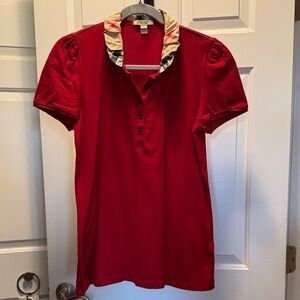 Burberry Red Polo Shirt with Patterned Ruffle Collar